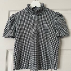 Zara Black and White Houndstooth Top Size Small